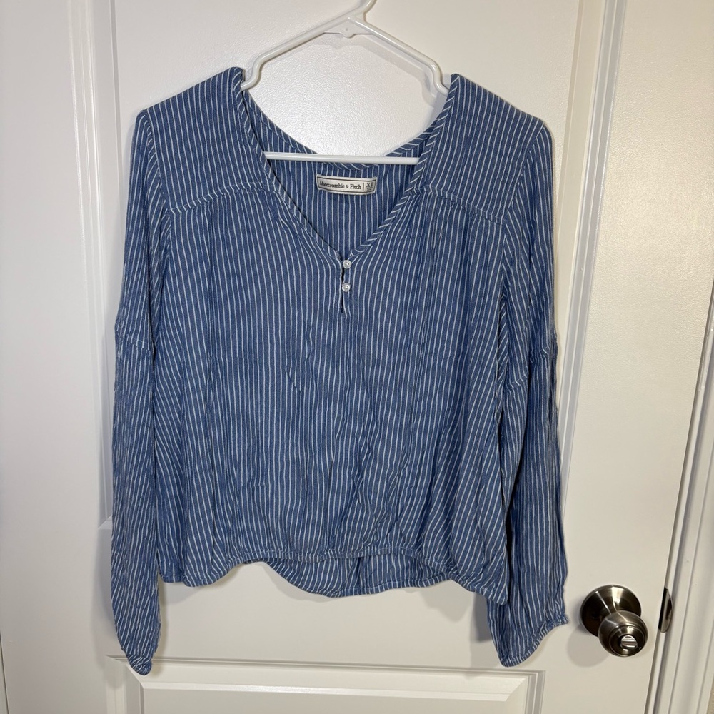 Y2K Abercrombie & Fitch Blue Striped Henley Women's Long Sleeve Top